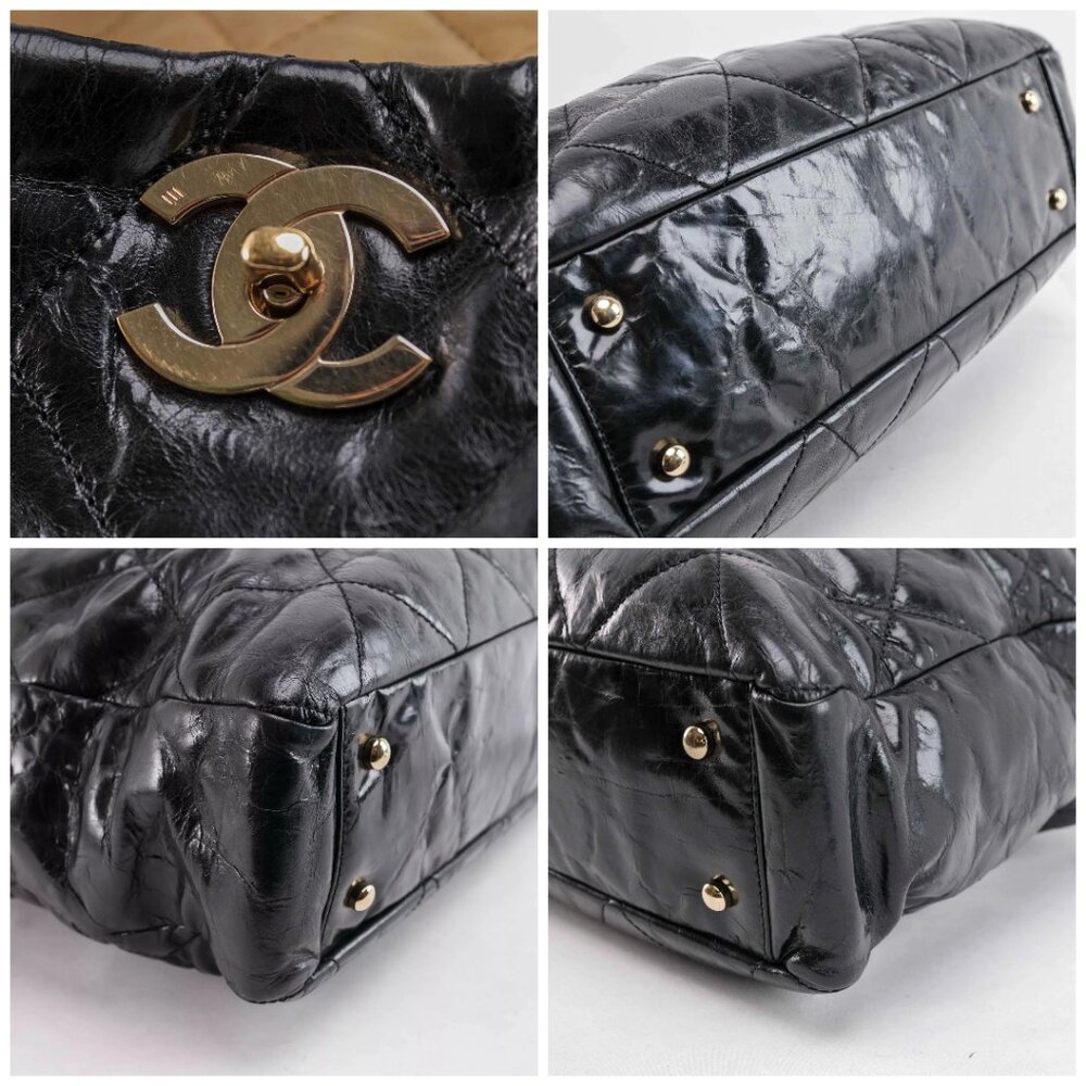 Authentic Chanel Black/Beige Quilted Glazed Leather Portobello Tote - Picture 15 of 15
